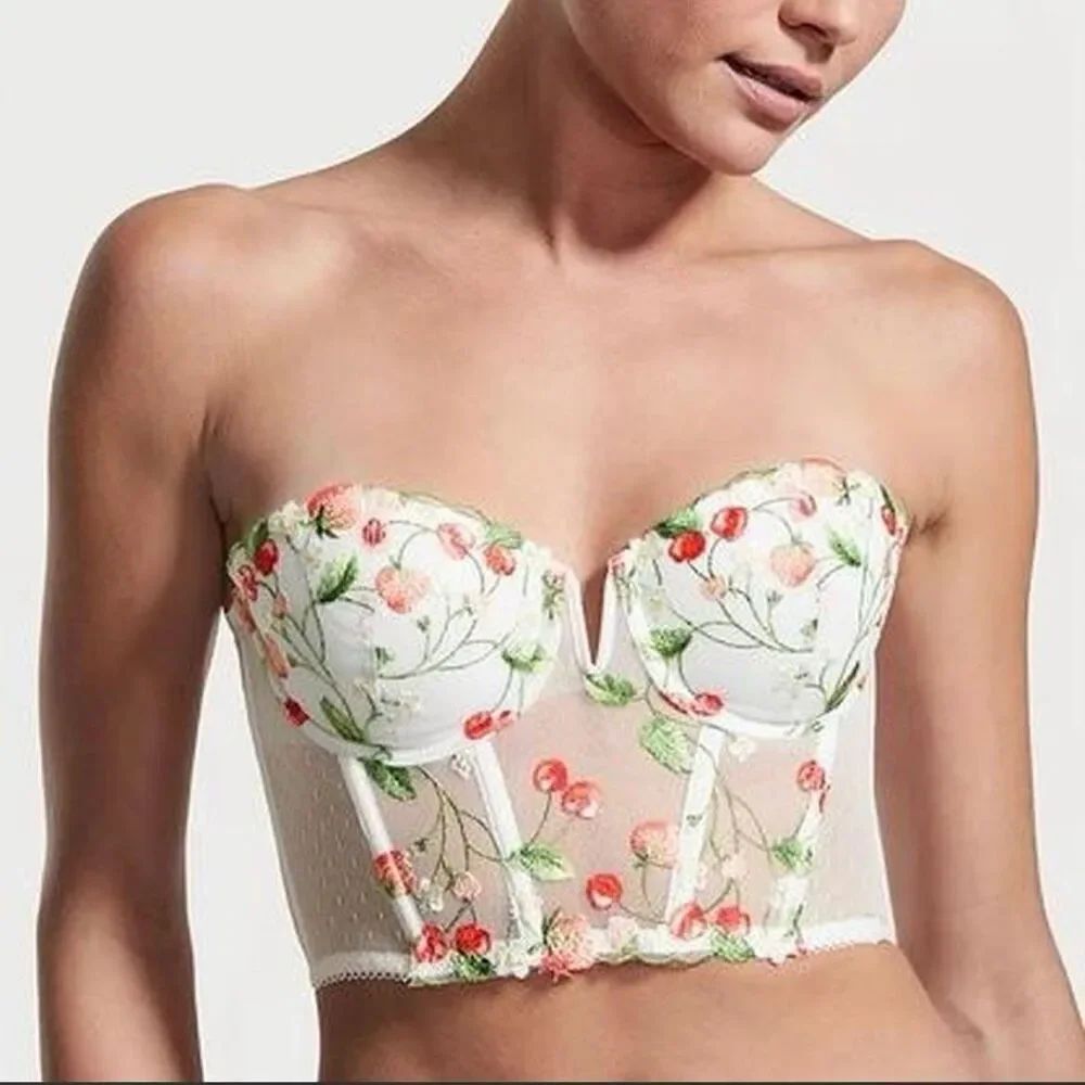 NWT Victoria's Secret Dream Angels bustier corset 34D coquette cherry embroidery